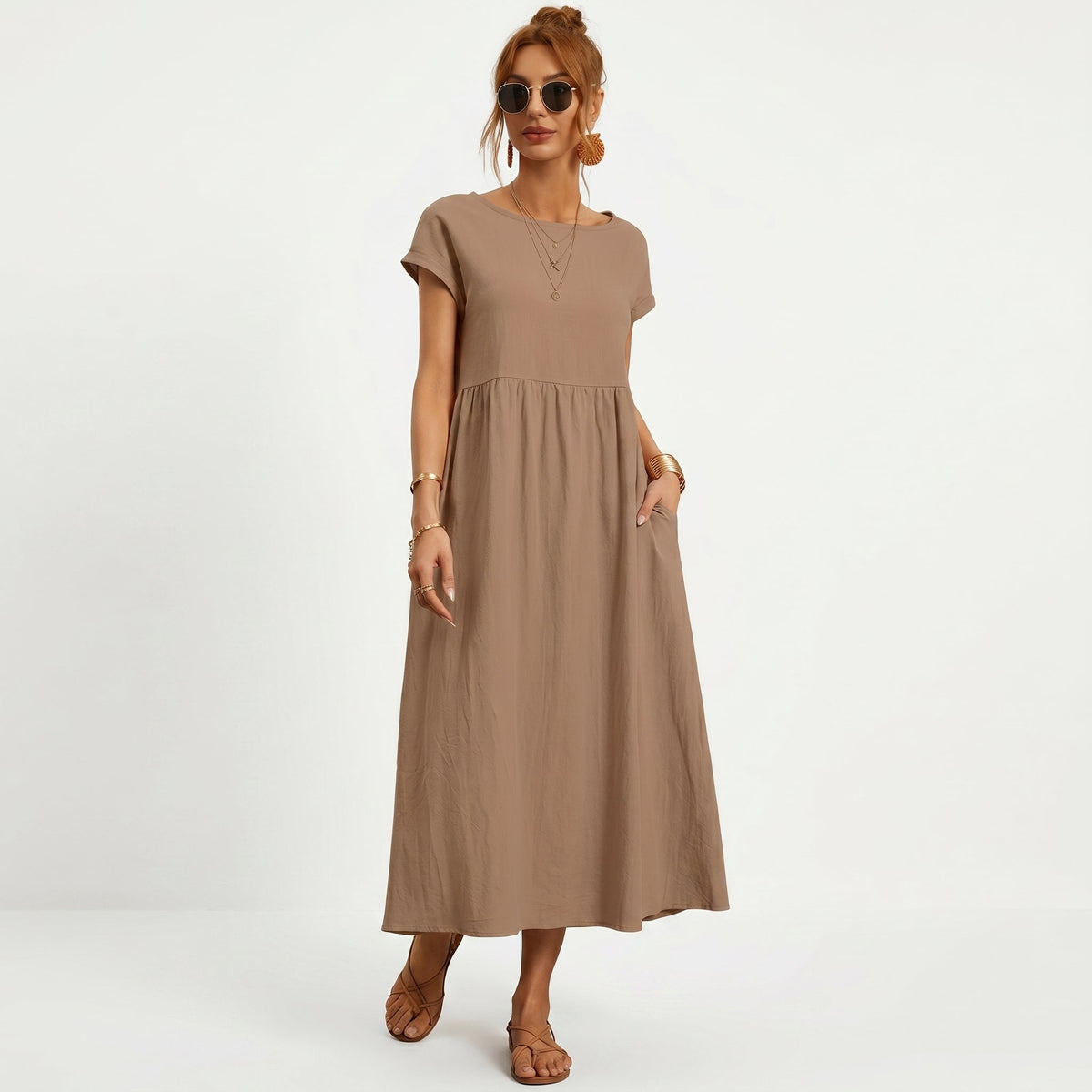 Micaela | Vestido Midi em Algodão com Bolsos