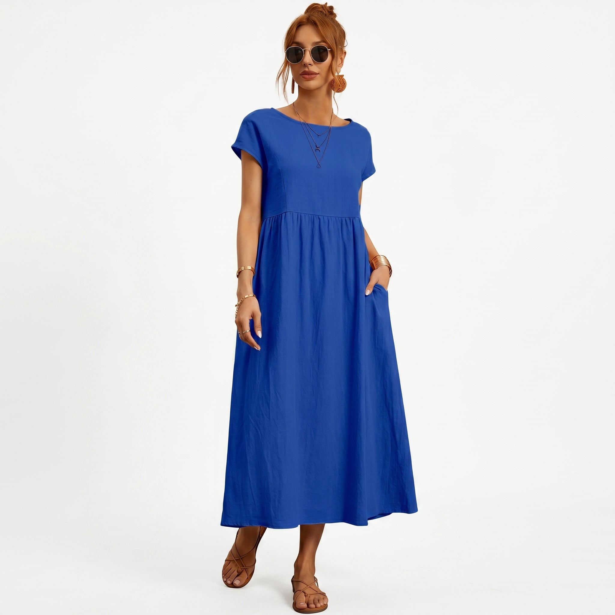 Micaela | Vestido Midi em Algodão com Bolsos