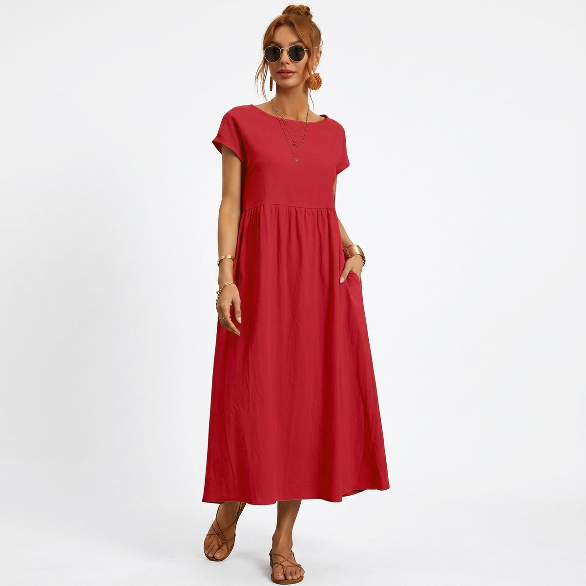 Micaela | Vestido Midi em Algodão com Bolsos