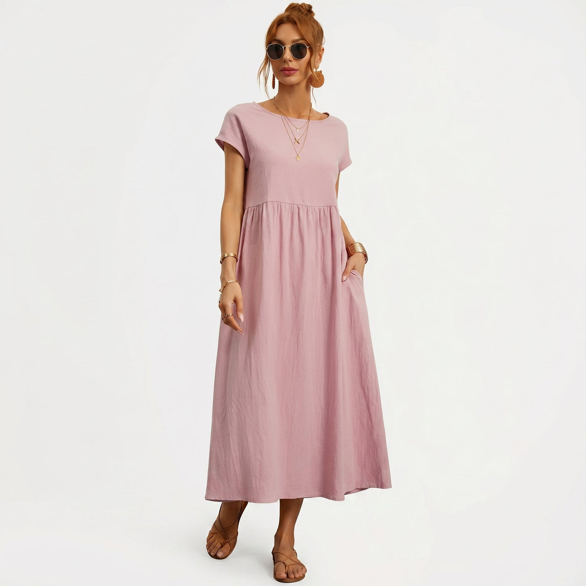 Micaela | Vestido Midi em Algodão com Bolsos