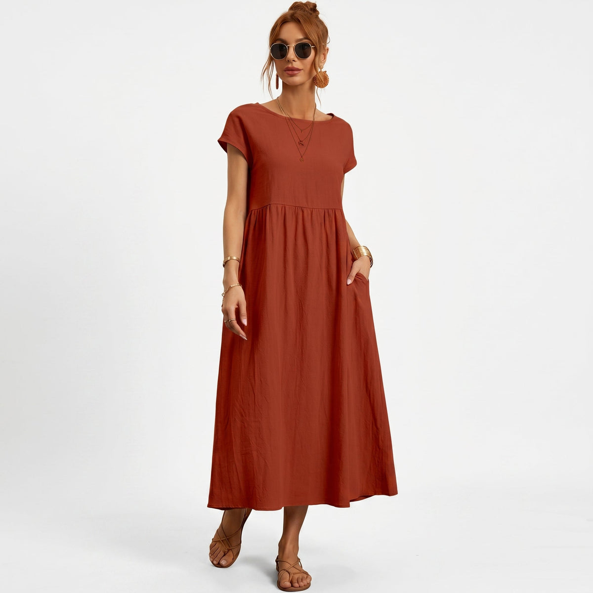 Micaela | Vestido Midi em Algodão com Bolsos