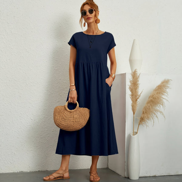 Micaela | Vestido Midi em Algodão com Bolsos
