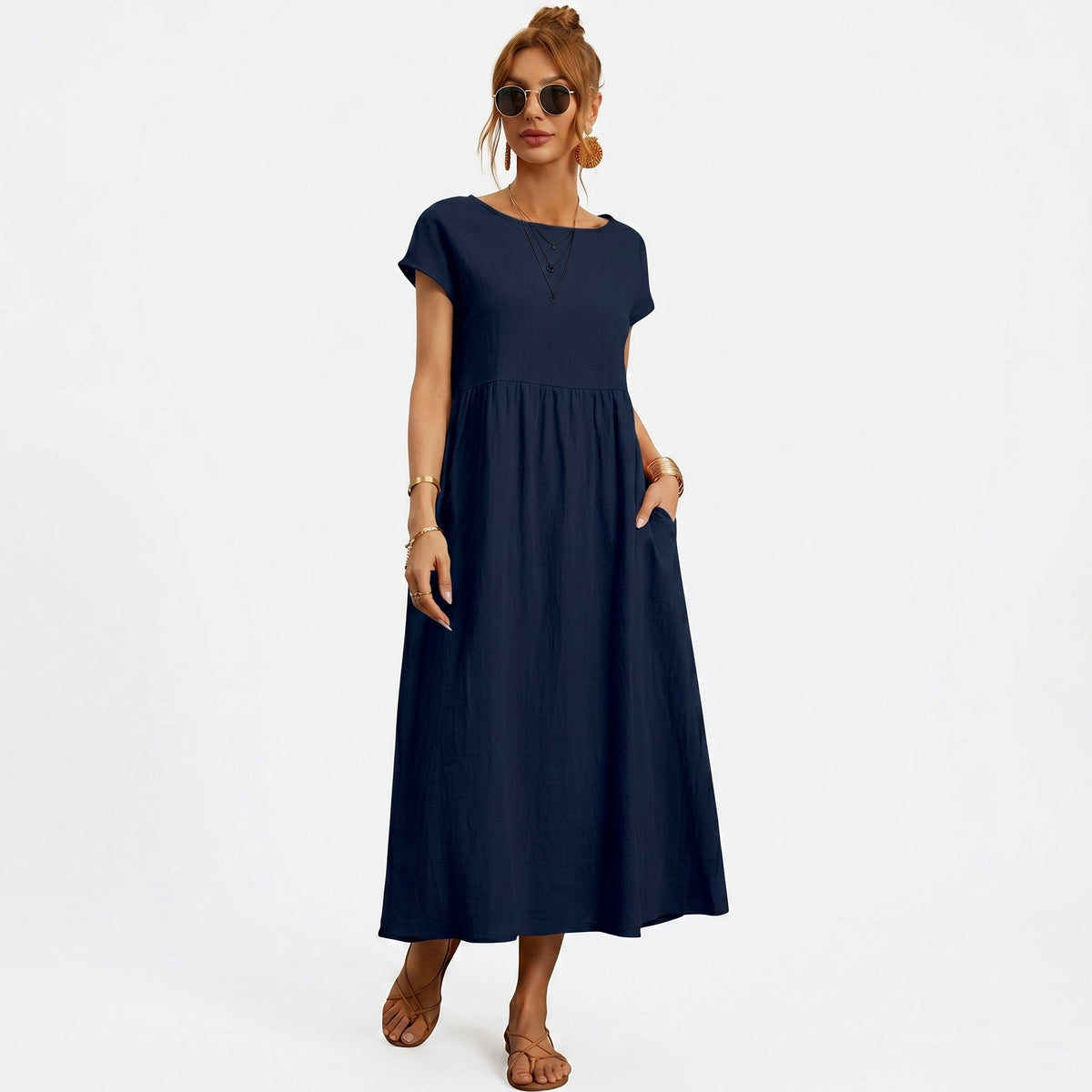 Micaela | Vestido Midi em Algodão com Bolsos