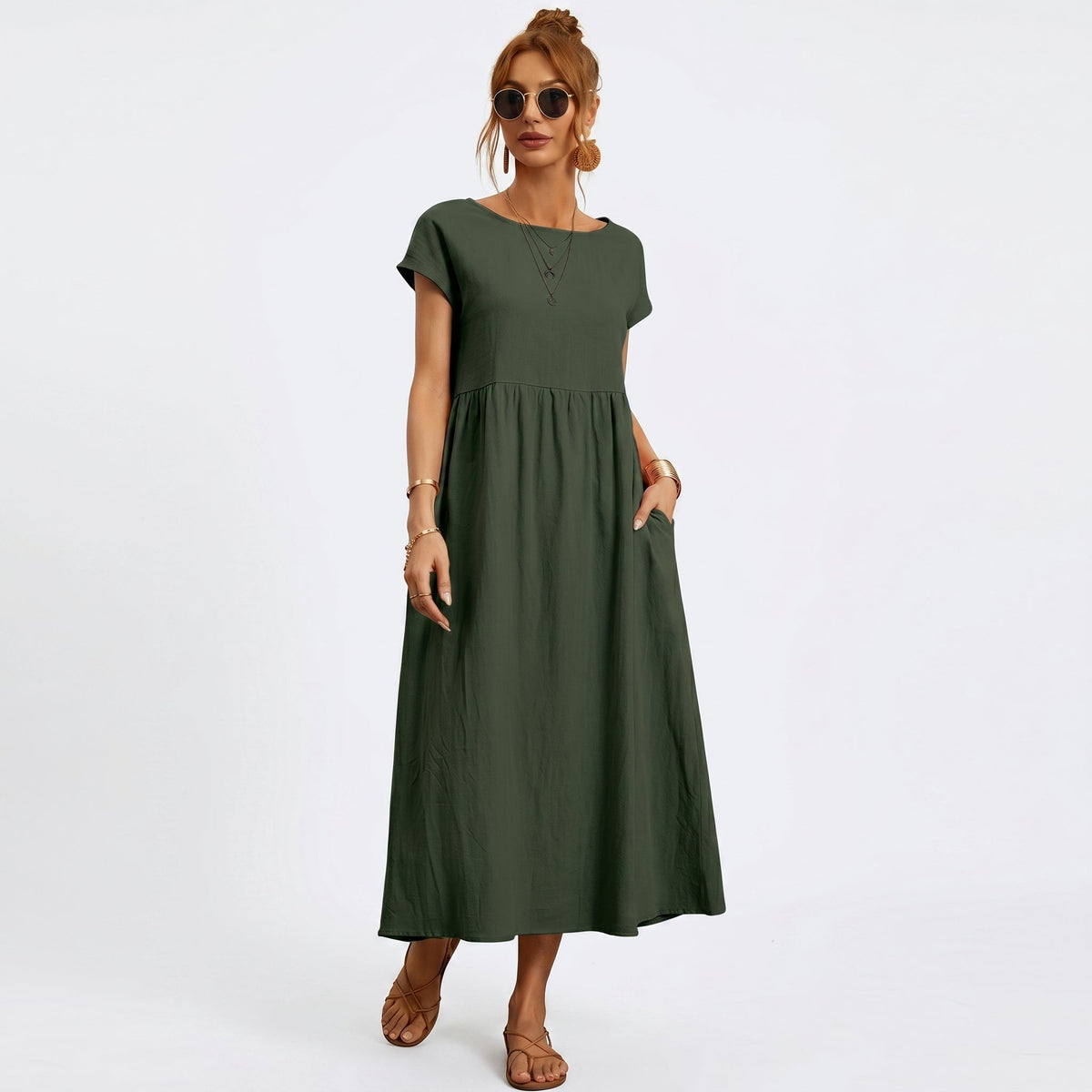 Micaela | Vestido Midi em Algodão com Bolsos