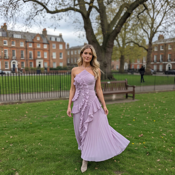 Sónia | Vestido Plissado com Folhos Elegante