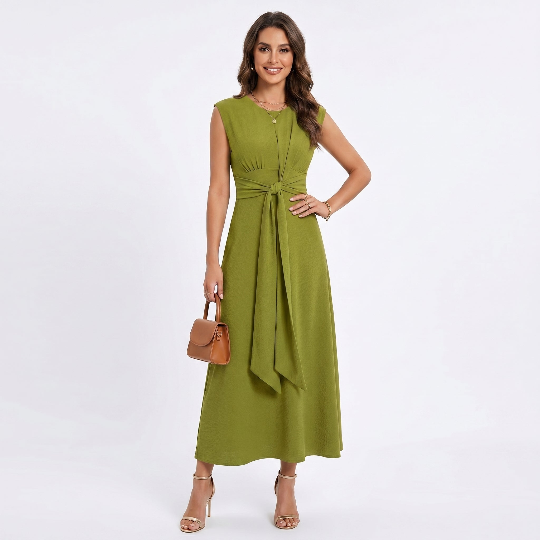 Firmina | Vestido maxi elegante sem mangas e gola redonda